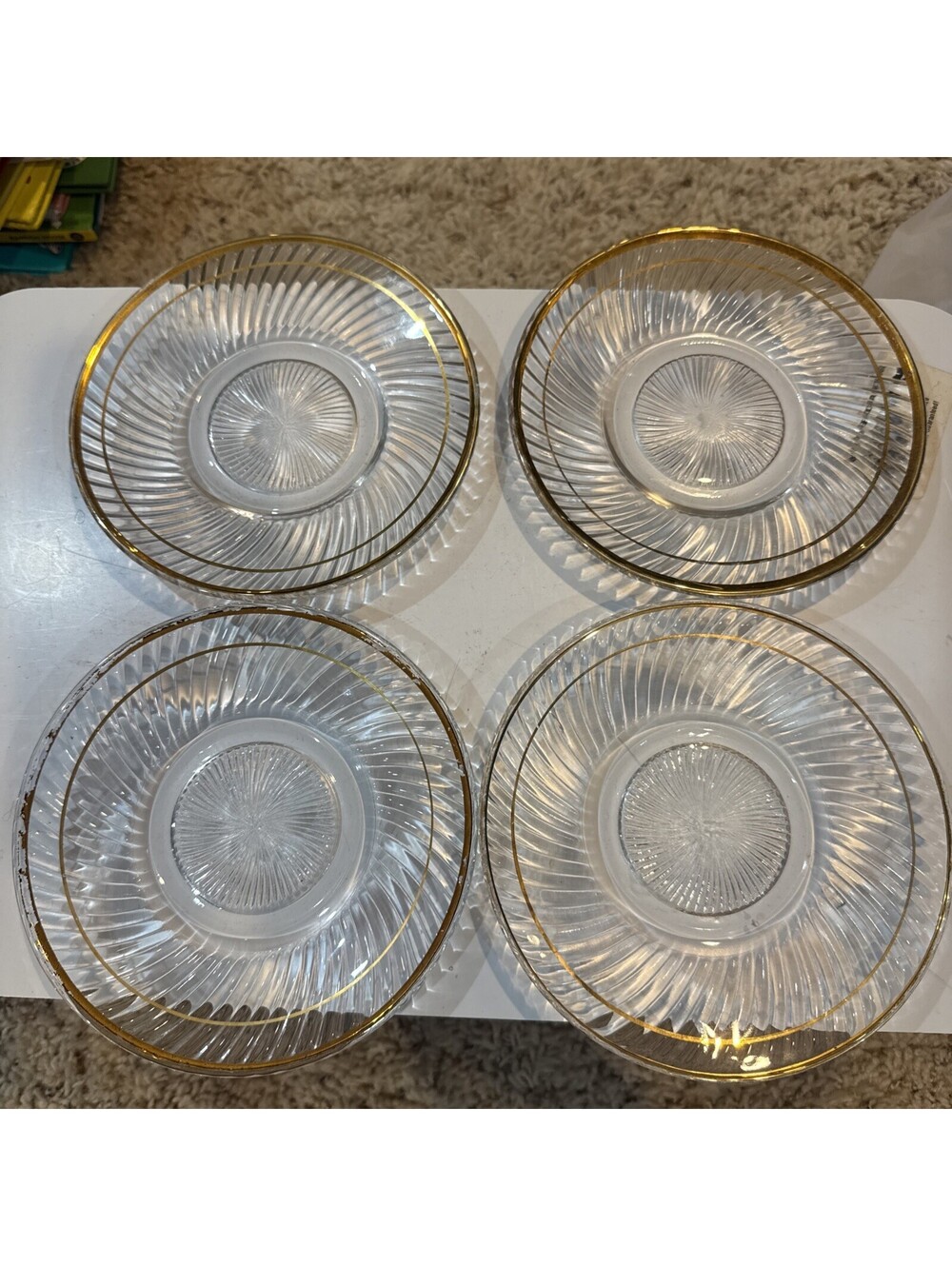 Diana clear glass gold trim pattern depression ware 6” saucer set of 4